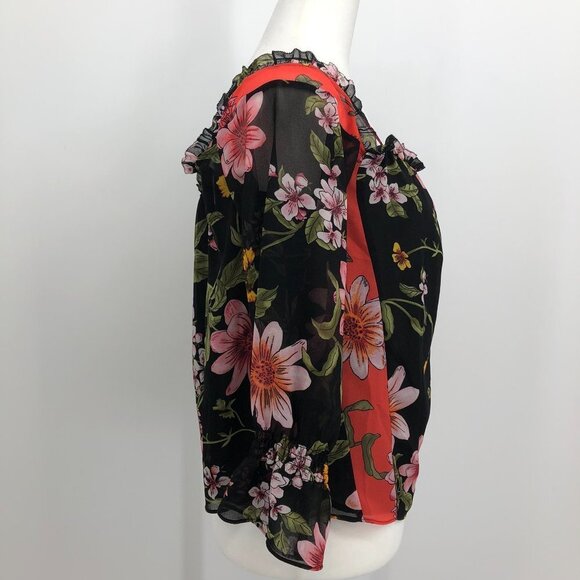Guess Savina Floral Black coral chiffon off shoulder blouse SP - Picture 11 of 16